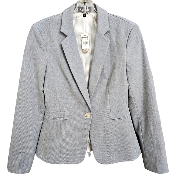 Nwt EXPRESS Powder Blue/Gray Textured Knit Collared Longsleeve Lined Blazer - Picture 14 of 15